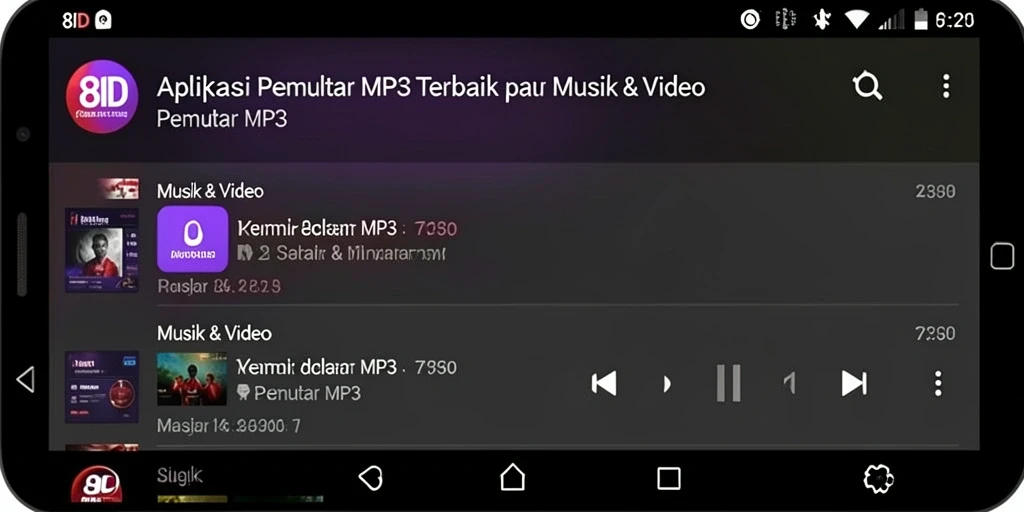 Antarmuka intuitif aplikasi 8ID untuk Pemutar MP3.
