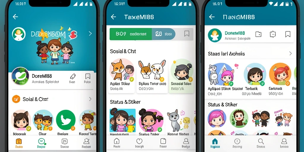 Tampilan antarmuka DOREMI88 dengan stiker yang berwarna-warni dan menarik.