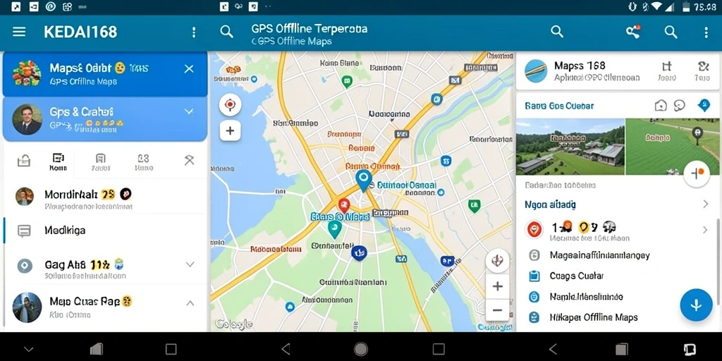 Tampilan antarmuka KEDAI168 dengan fitur GPS Offline Maps yang mudah diakses.